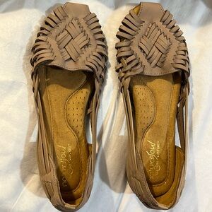 Beige huarache style flats
